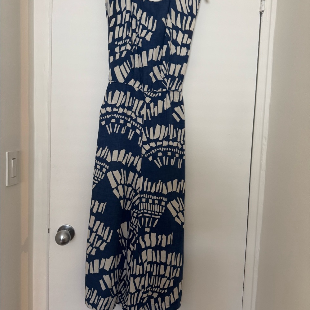 Blue and White Patterned Pant Jumpsuit